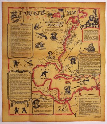 Pirate Treasure Map antiqued parchment replica document